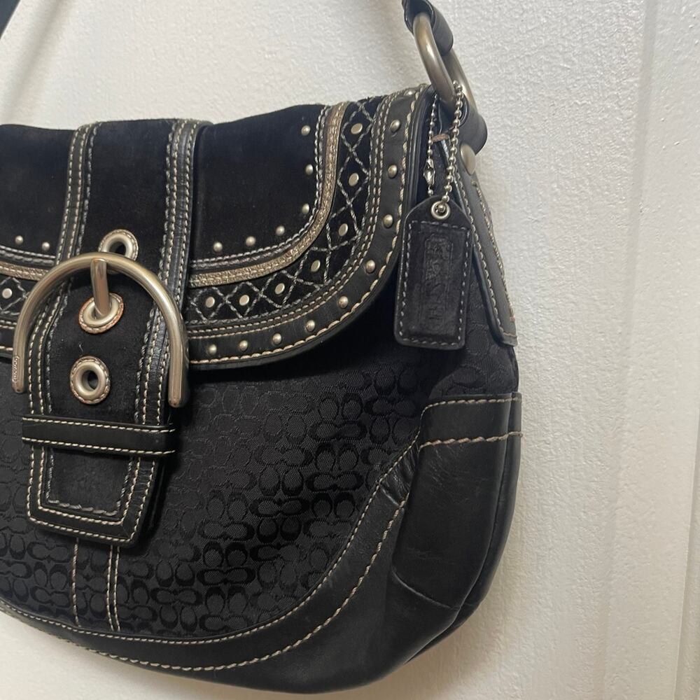 Coach Vintage Soho Black Signature small c Canvas & Patchwork Shoulder Bag Y2K - Picture 3 of 13